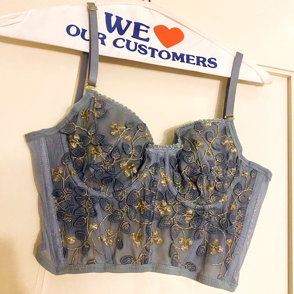 Unbranded lingerie corset - powder blue and gold embroidery
